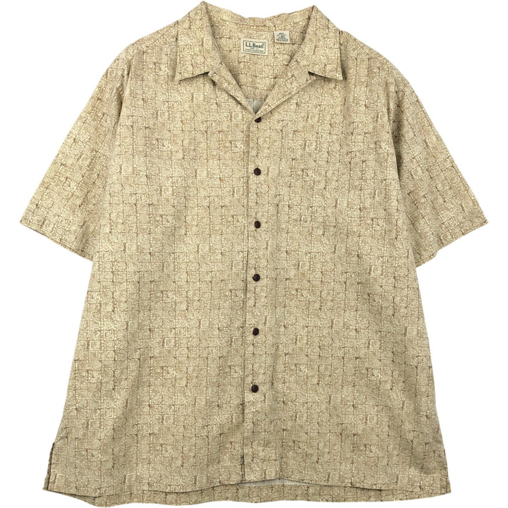90s~00'S LLBean all-over print short sleeve open collar cotton shirt box shirt men's size L vintage cotton Beige type Vintage Second Hand