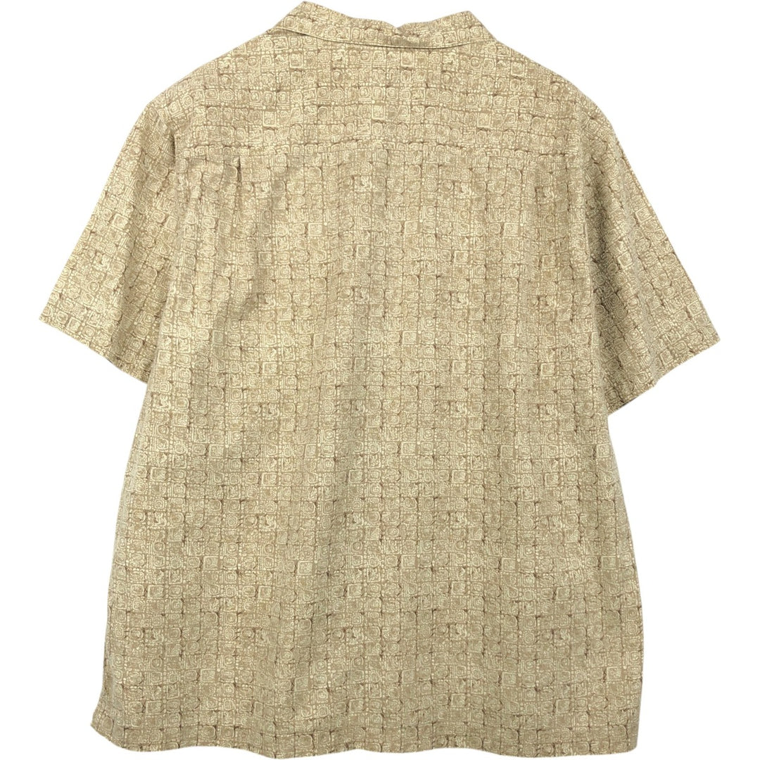 90s~00'S LLBean all-over print short sleeve open collar cotton shirt box shirt men's size L vintage cotton Beige type Vintage Second Hand