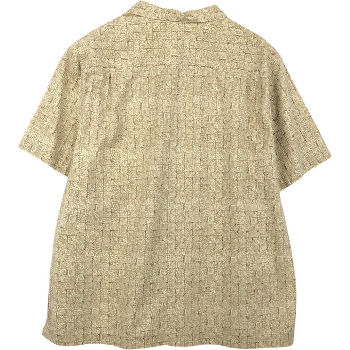 90s~00'S LLBean all-over print short sleeve open collar cotton shirt box shirt men's size L vintage cotton Beige type Vintage Second Hand