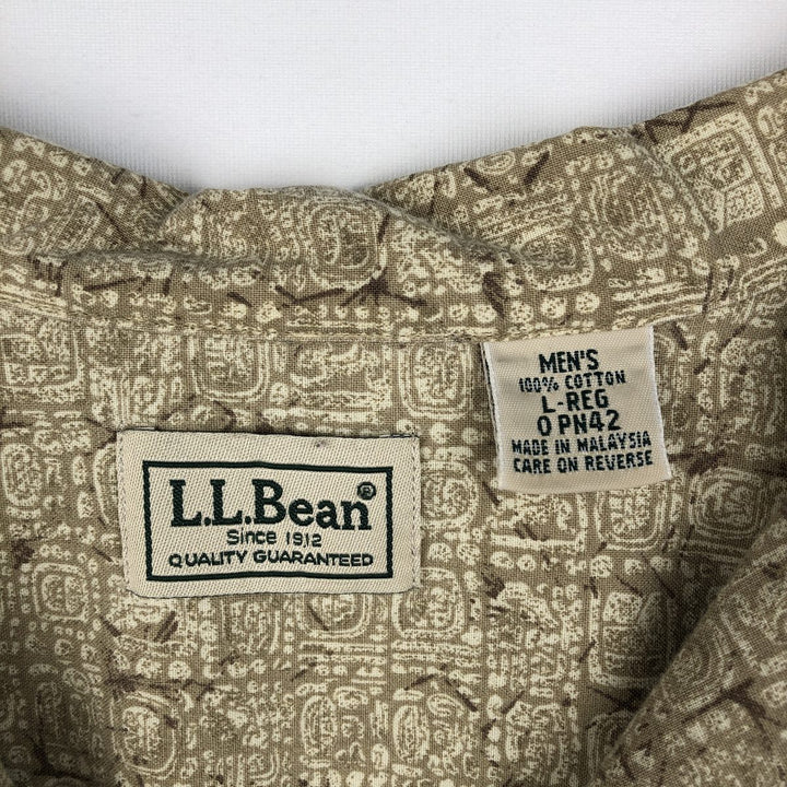 90s~00'S LLBean all-over print short sleeve open collar cotton shirt box shirt men's size L vintage cotton Beige type Vintage Second Hand