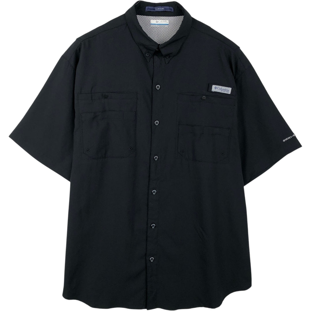 Columbia Short Sleeve Fishing Shirt, Men's Size L polyester black type Vintage Second Hand