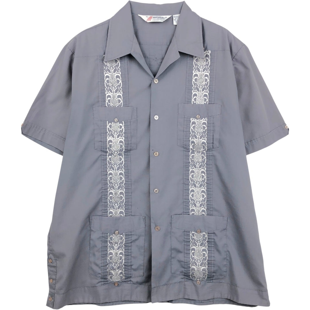 80'S ROMANI Short Sleeve Open Collar Mexican Shirt Cuban Shirt Box Shirt Men's XL Vintage polyester gray type Vintage Second Hand