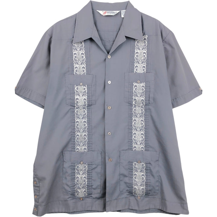 80'S ROMANI Short Sleeve Open Collar Mexican Shirt Cuban Shirt Box Shirt Men's XL Vintage polyester gray type Vintage Second Hand