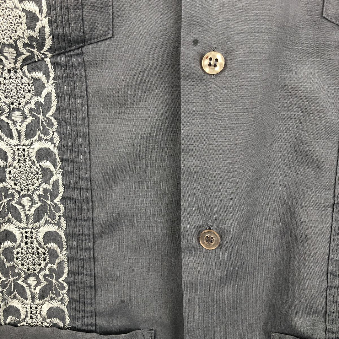 80'S ROMANI Short Sleeve Open Collar Mexican Shirt Cuban Shirt Box Shirt Men's XL Vintage polyester gray type Vintage Second Hand