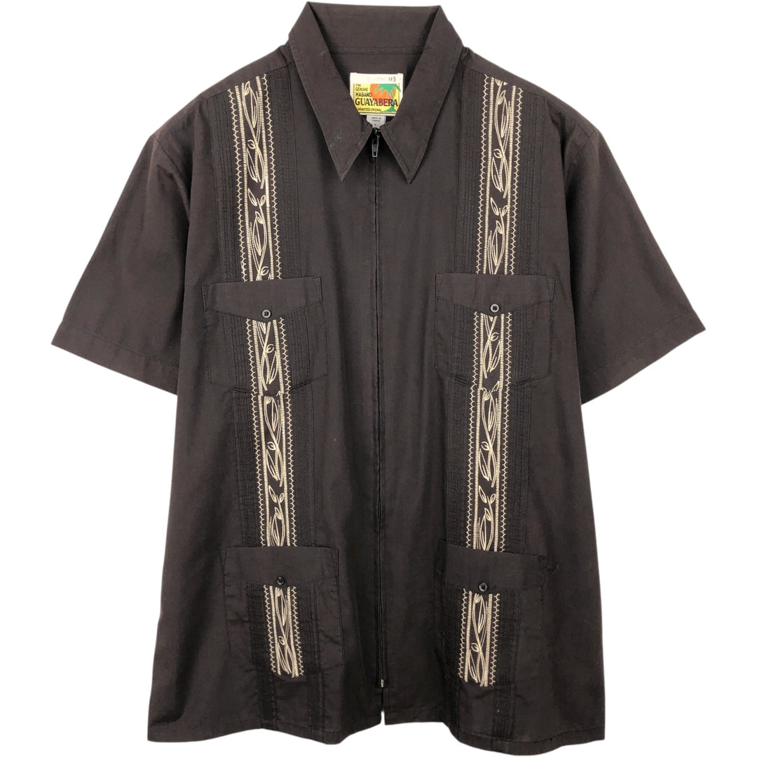 HABAND Short-Sleeve Mexican Shirt, Cuban Shirt, Box Shirt, Men's Size L (approx.) polyester brown type Vintage Second Hand