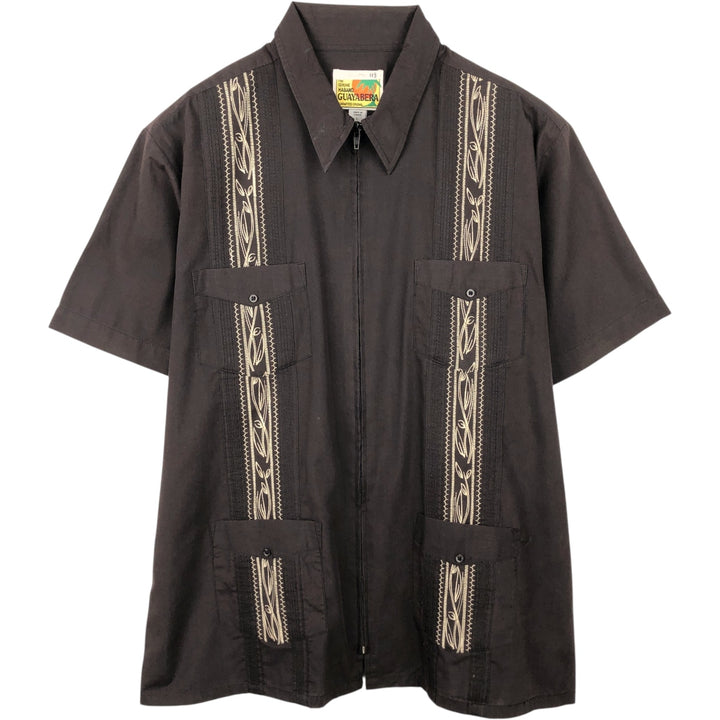 HABAND Short-Sleeve Mexican Shirt, Cuban Shirt, Box Shirt, Men's Size L (approx.) polyester brown type Vintage Second Hand