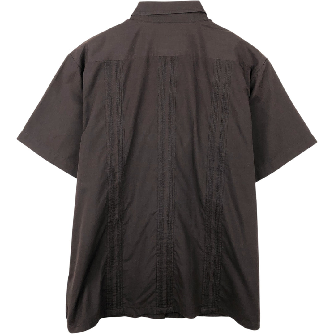 HABAND Short-Sleeve Mexican Shirt, Cuban Shirt, Box Shirt, Men's Size L (approx.) polyester brown type Vintage Second Hand