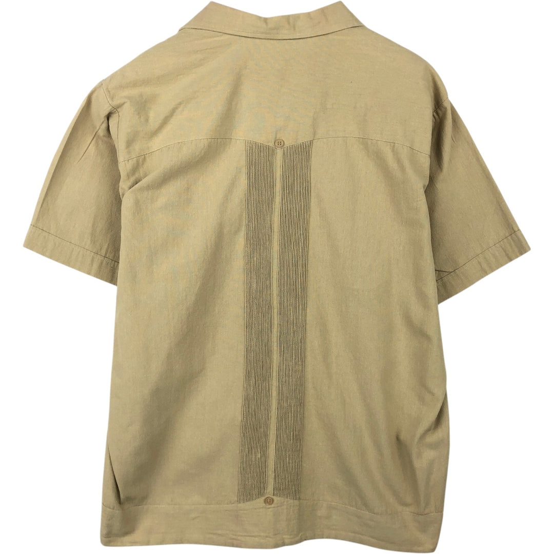 Villanueva Short-Sleeve Open-Collar Mexican Shirt, Cuban Shirt, Boxy Shirt, Men's Size L (Equivalent), Vintage unclear Beige type Vintage Second Hand