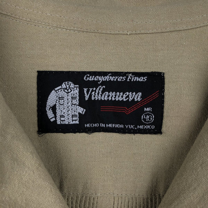 Villanueva Short-Sleeve Open-Collar Mexican Shirt, Cuban Shirt, Boxy Shirt, Men's Size L (Equivalent), Vintage unclear Beige type Vintage Second Hand