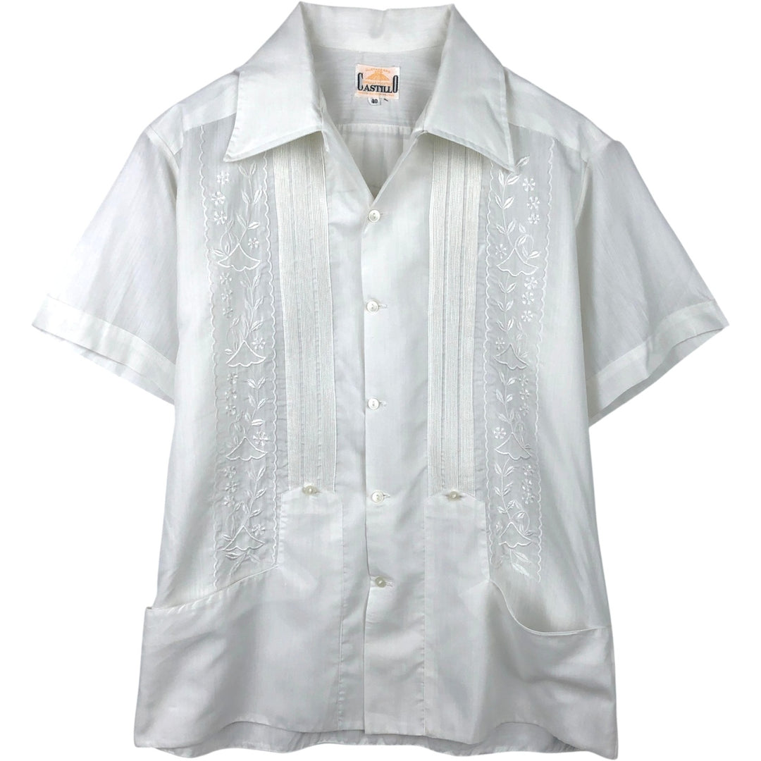CASTILLO Short-Sleeve Open-Collar Mexican Shirt, Cuban Shirt, Boxy Shirt, Men's Size L (Equivalent), Vintage unclear white type Vintage Second Hand