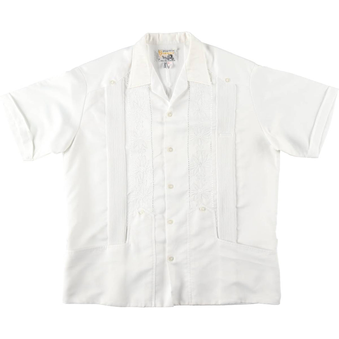 RAMIREZ Embroidered Short-Sleeve Open-Collar Mexican Shirt, Cuban Shirt, Boxy Shirt, Men's Size L silk white type Vintage Second Hand