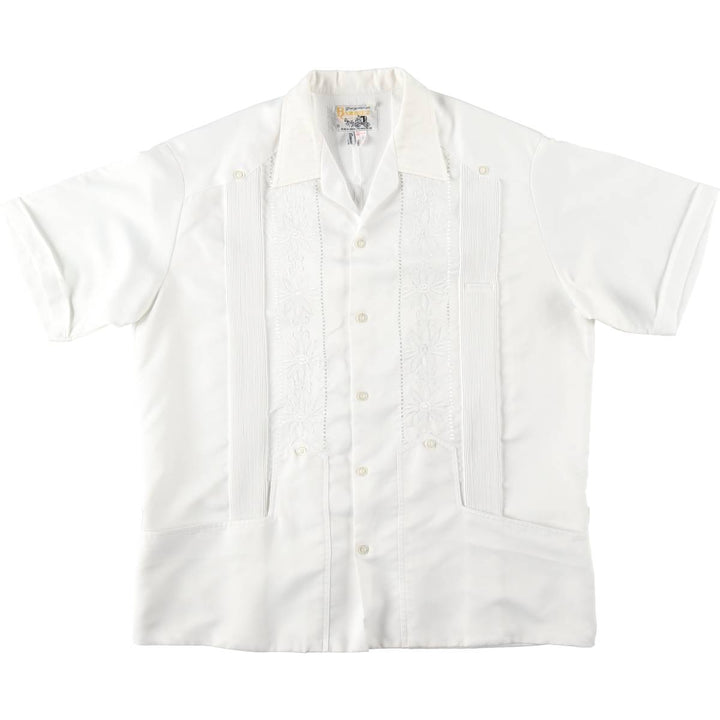 RAMIREZ Embroidered Short-Sleeve Open-Collar Mexican Shirt, Cuban Shirt, Boxy Shirt, Men's Size L silk white type Vintage Second Hand