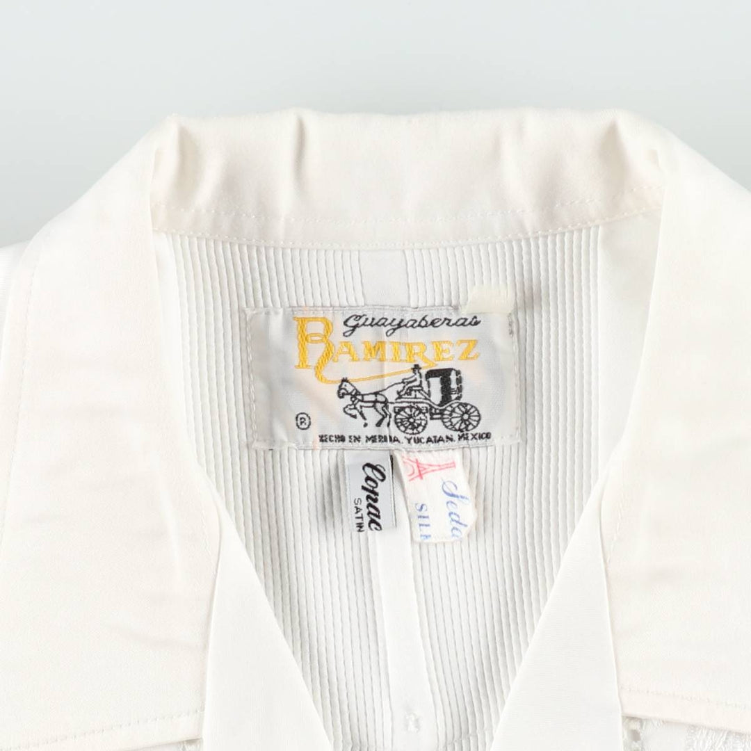 RAMIREZ Embroidered Short-Sleeve Open-Collar Mexican Shirt, Cuban Shirt, Boxy Shirt, Men's Size L silk white type Vintage Second Hand