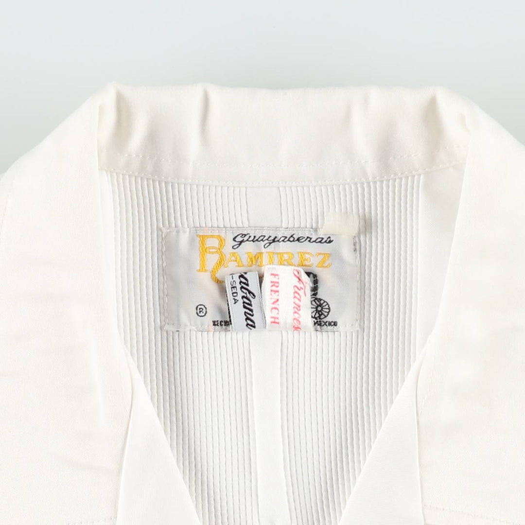 RAMIREZ Embroidered Short-Sleeve Open-Collar Mexican Shirt, Cuban Shirt, Boxy Shirt, Men's Size L silk white type Vintage Second Hand