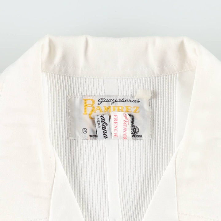 RAMIREZ Embroidered Short-Sleeve Open-Collar Mexican Shirt, Cuban Shirt, Boxy Shirt, Men's Size L silk white type Vintage Second Hand