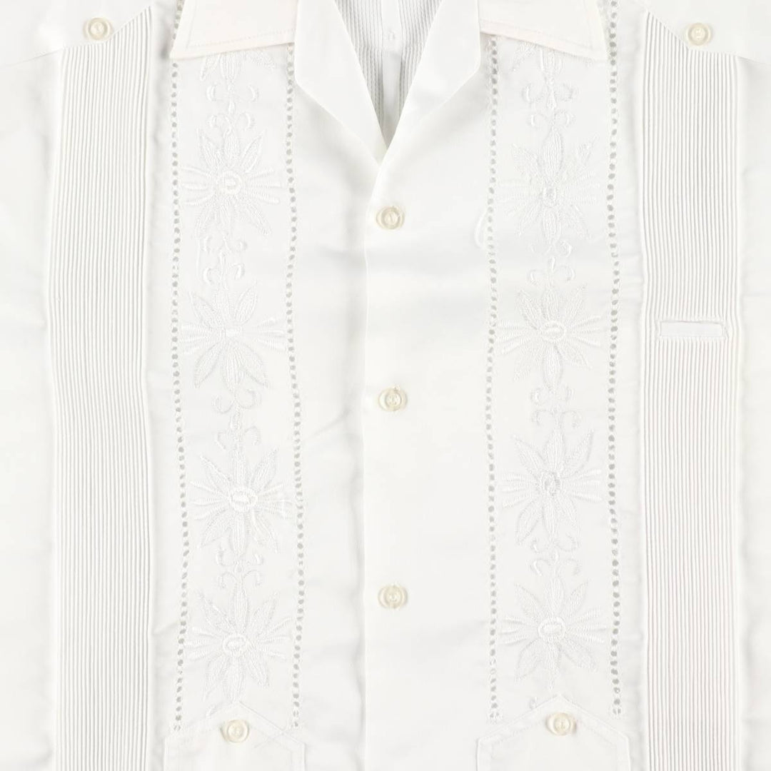 RAMIREZ Embroidered Short-Sleeve Open-Collar Mexican Shirt, Cuban Shirt, Boxy Shirt, Men's Size L silk white type Vintage Second Hand