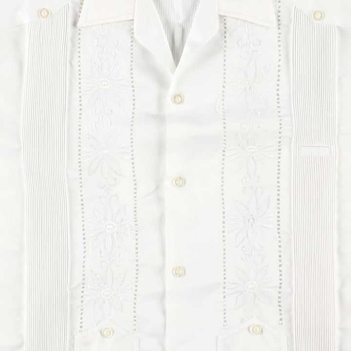 RAMIREZ Embroidered Short-Sleeve Open-Collar Mexican Shirt, Cuban Shirt, Boxy Shirt, Men's Size L silk white type Vintage Second Hand