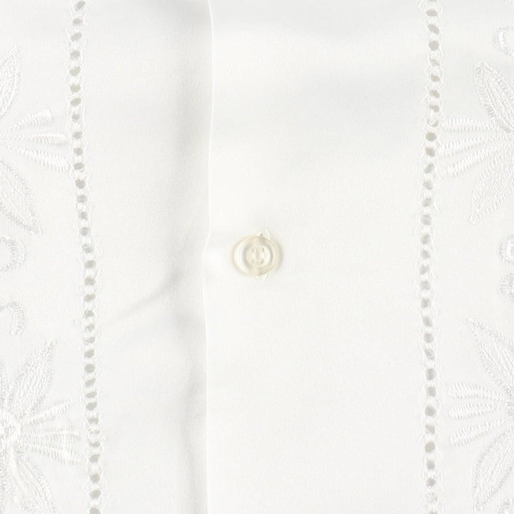 RAMIREZ Embroidered Short-Sleeve Open-Collar Mexican Shirt, Cuban Shirt, Boxy Shirt, Men's Size L silk white type Vintage Second Hand