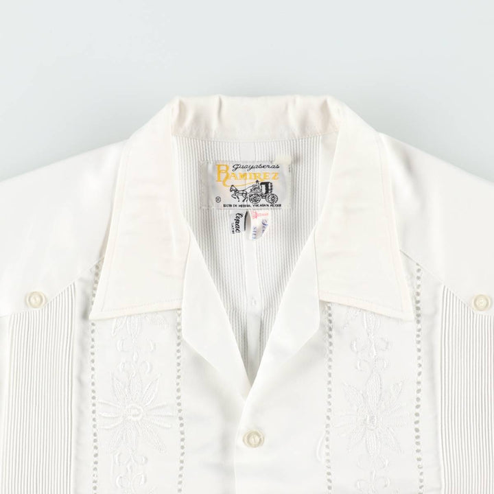 RAMIREZ Embroidered Short-Sleeve Open-Collar Mexican Shirt, Cuban Shirt, Boxy Shirt, Men's Size L silk white type Vintage Second Hand