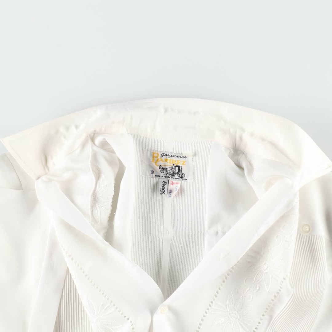 RAMIREZ Embroidered Short-Sleeve Open-Collar Mexican Shirt, Cuban Shirt, Boxy Shirt, Men's Size L silk white type Vintage Second Hand