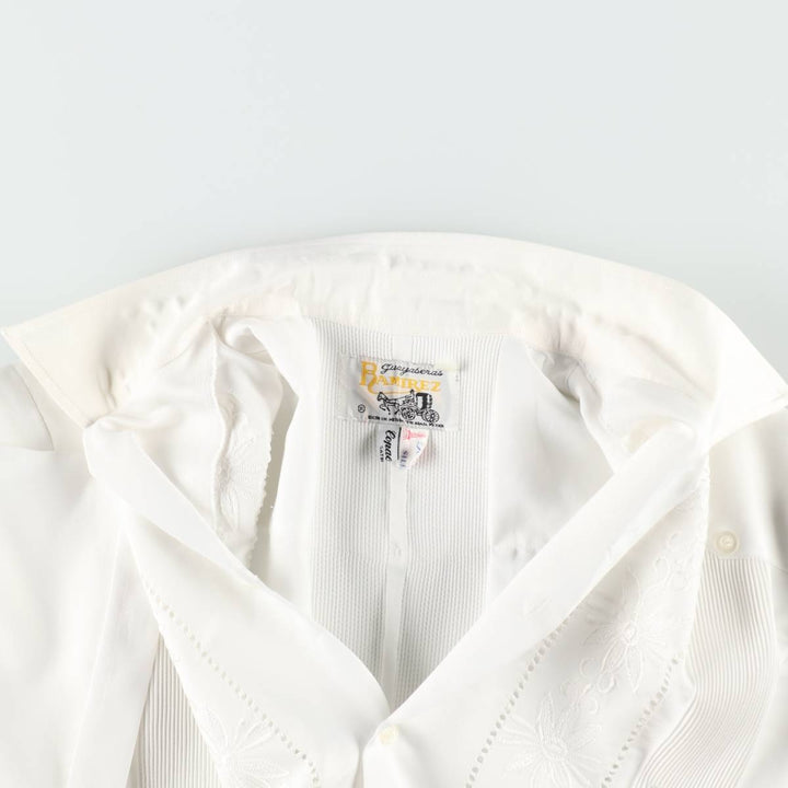 RAMIREZ Embroidered Short-Sleeve Open-Collar Mexican Shirt, Cuban Shirt, Boxy Shirt, Men's Size L silk white type Vintage Second Hand