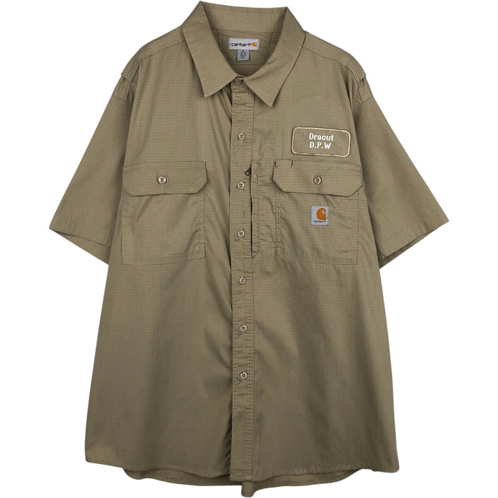 Carhartt Ripstop Short-Sleeve Work Shirt, Men's Size XL polyester Beige type Vintage Second Hand