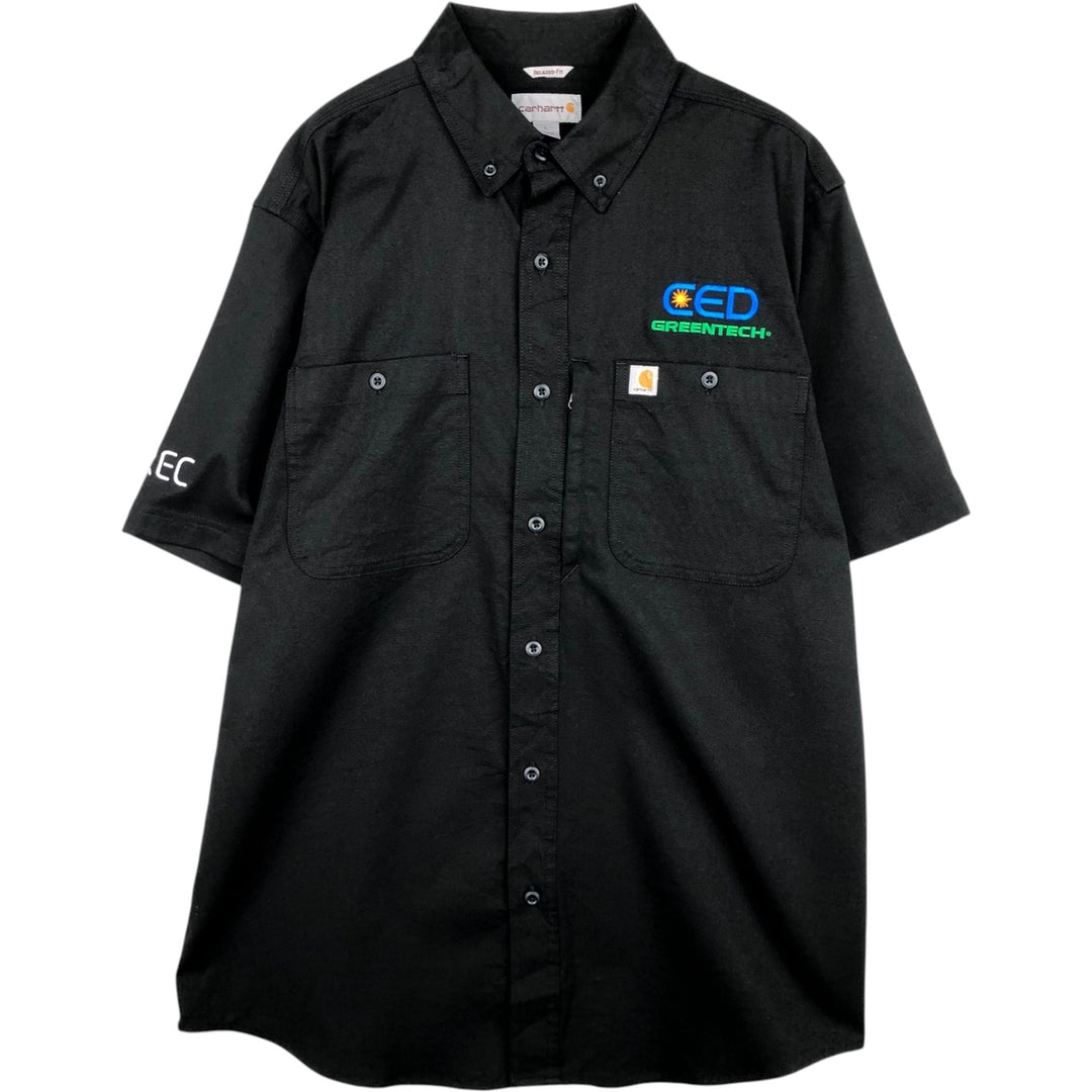 Carhartt Relaxed Fit Button-down Short Sleeve Work Shirt, Men's Size L cotton black type Vintage Second Hand