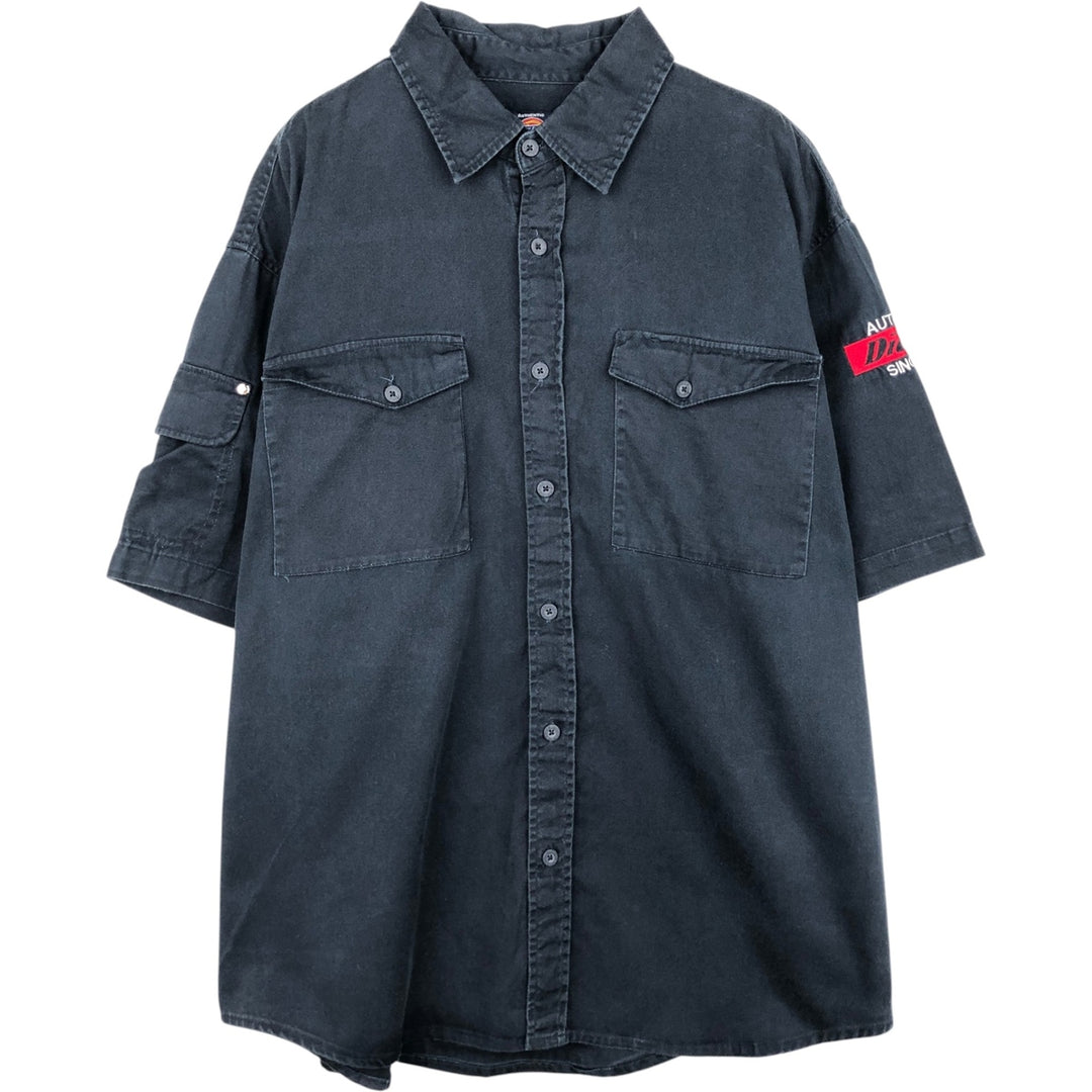 Dickies short-sleeved work shirt, men's size XL. cotton navy blue type Vintage Second Hand