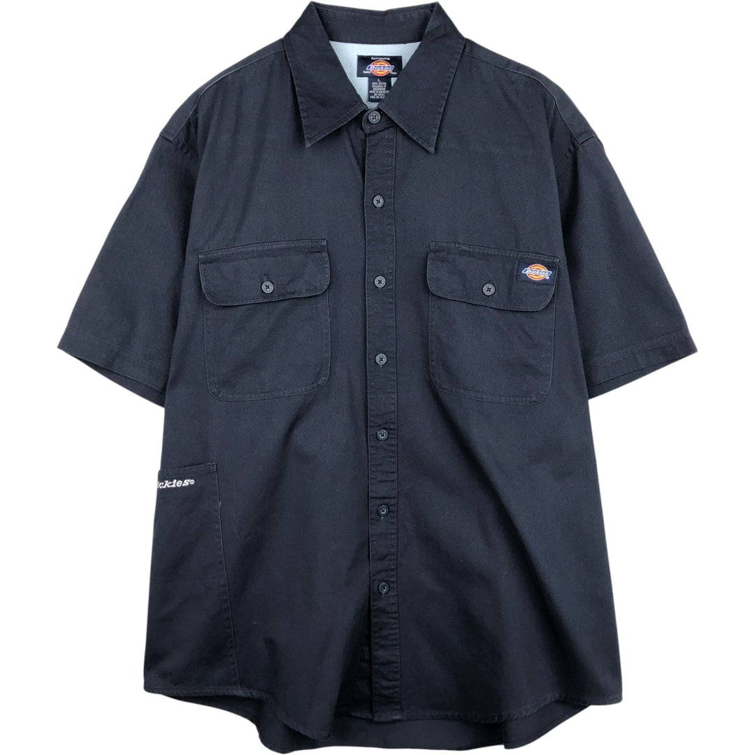 Dickies short sleeve work shirt, men's size L cotton navy blue type Vintage Second Hand