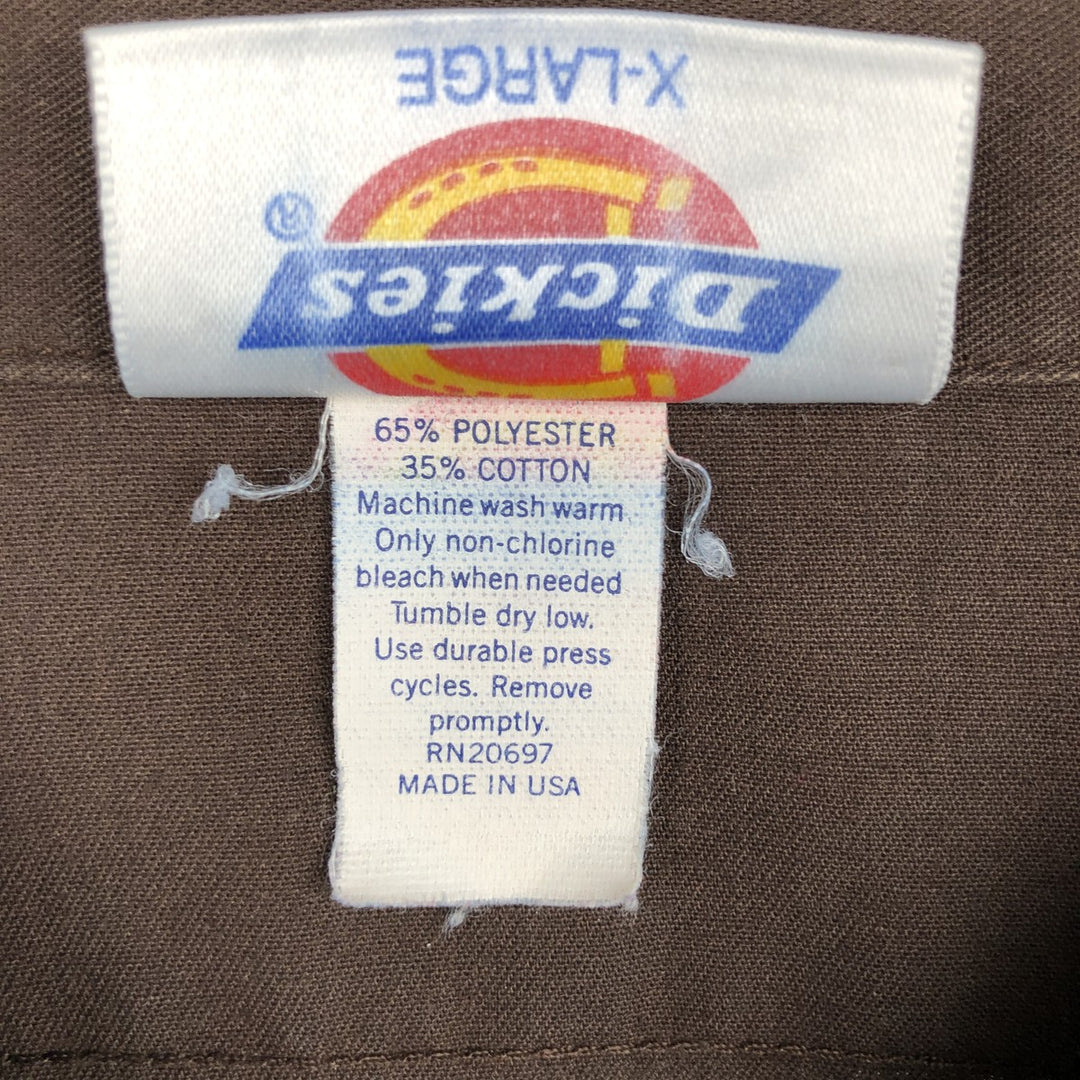 90'S Dickies Short-Sleeve Work Shirt, Boxy Shirt, Made in USA, Men's XL Equivalent, Vintage polyester brown type Vintage Second Hand