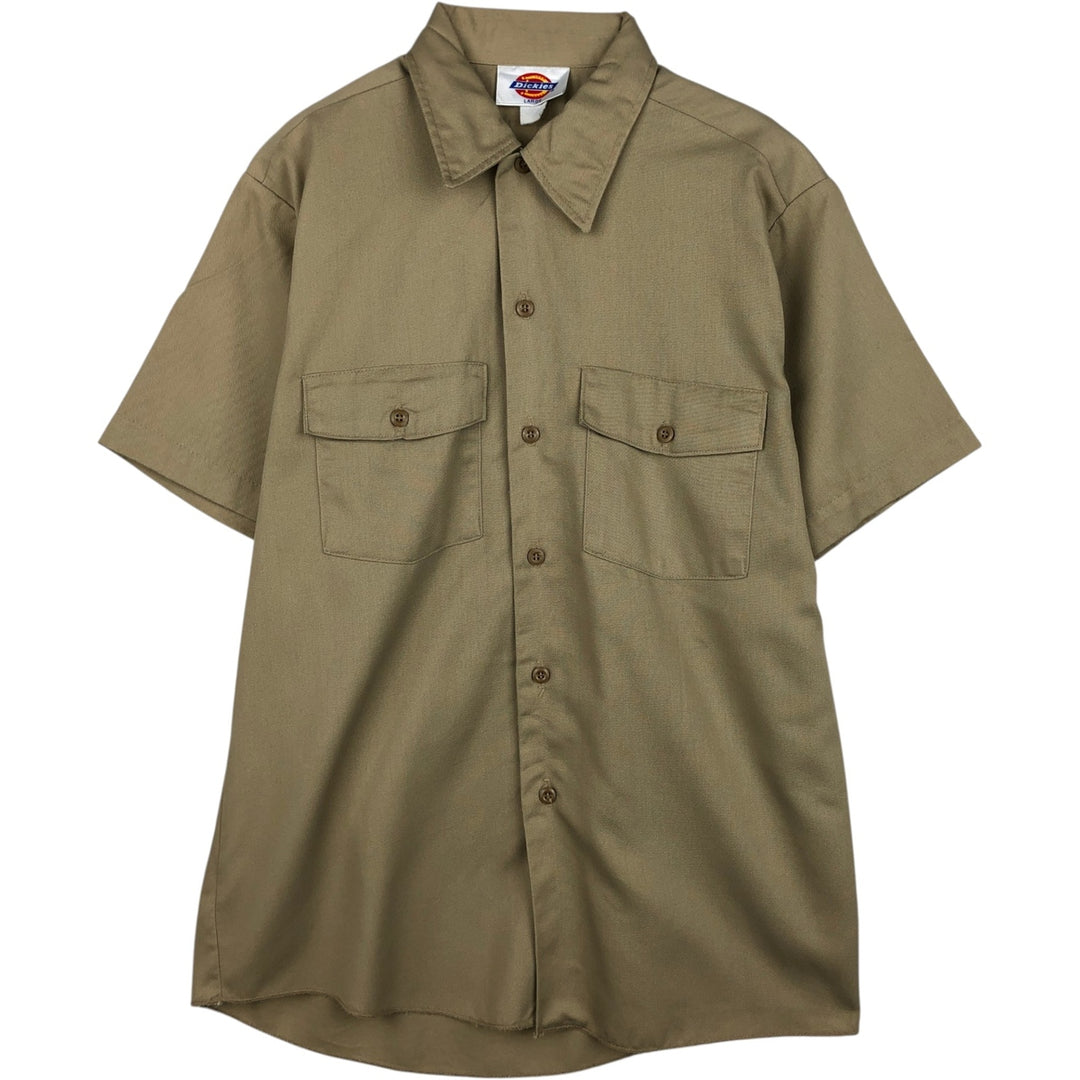 Dickies short sleeve work shirt, men's size L polyester Beige type Vintage Second Hand