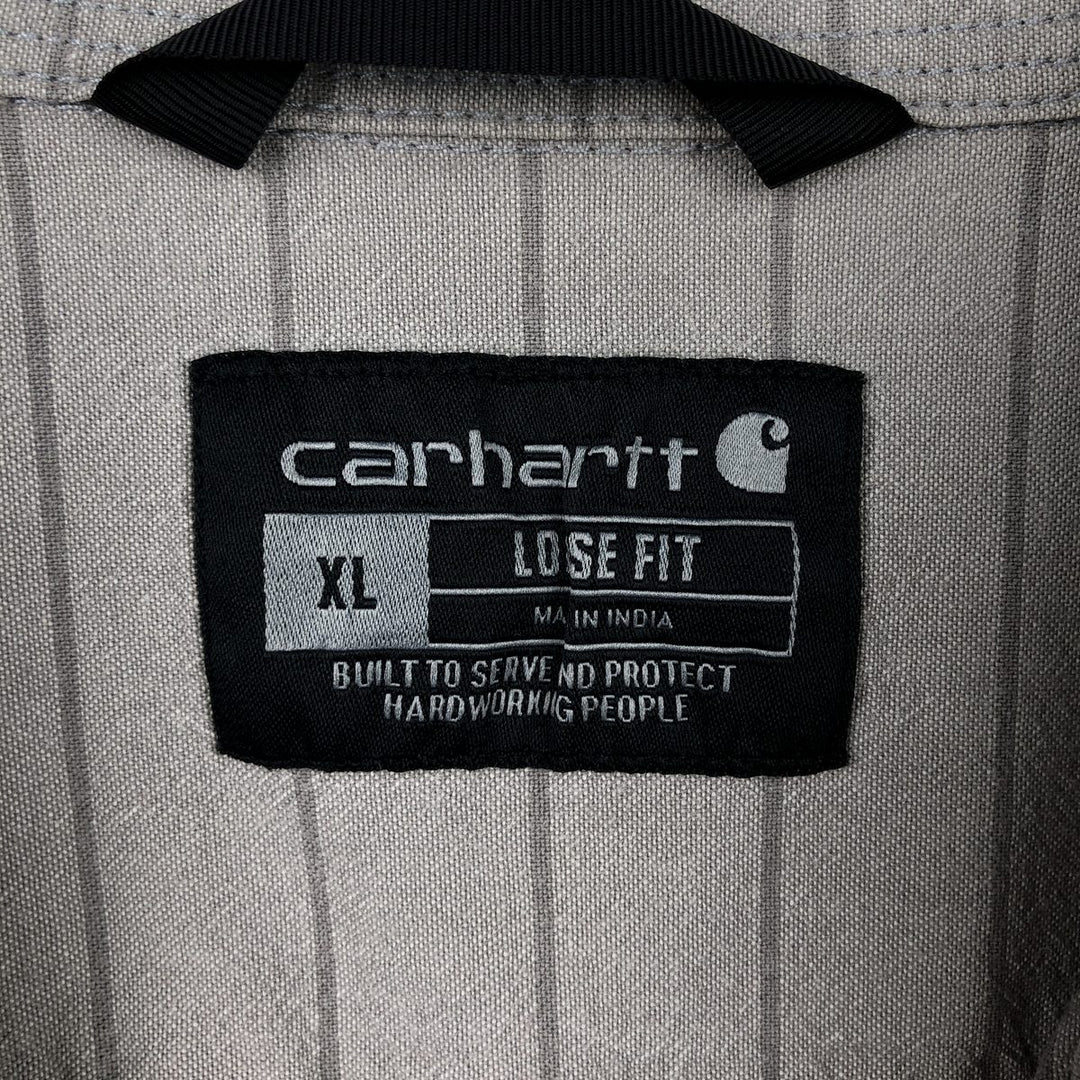 Carhartt Loose Fit Striped Pattern Button-Down Short-Sleeve Work Shirt (Men's XL equivalent) cotton gray type Vintage Second Hand