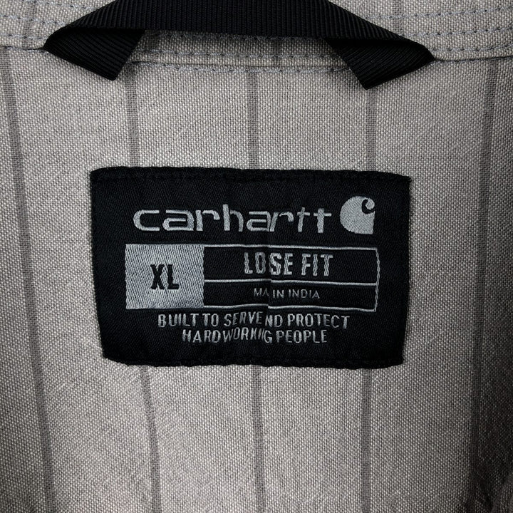 Carhartt Loose Fit Striped Pattern Button-Down Short-Sleeve Work Shirt (Men's XL equivalent) cotton gray type Vintage Second Hand