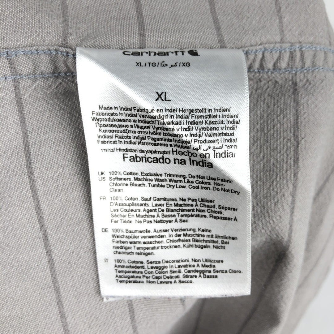 Carhartt Loose Fit Striped Pattern Button-Down Short-Sleeve Work Shirt (Men's XL equivalent) cotton gray type Vintage Second Hand
