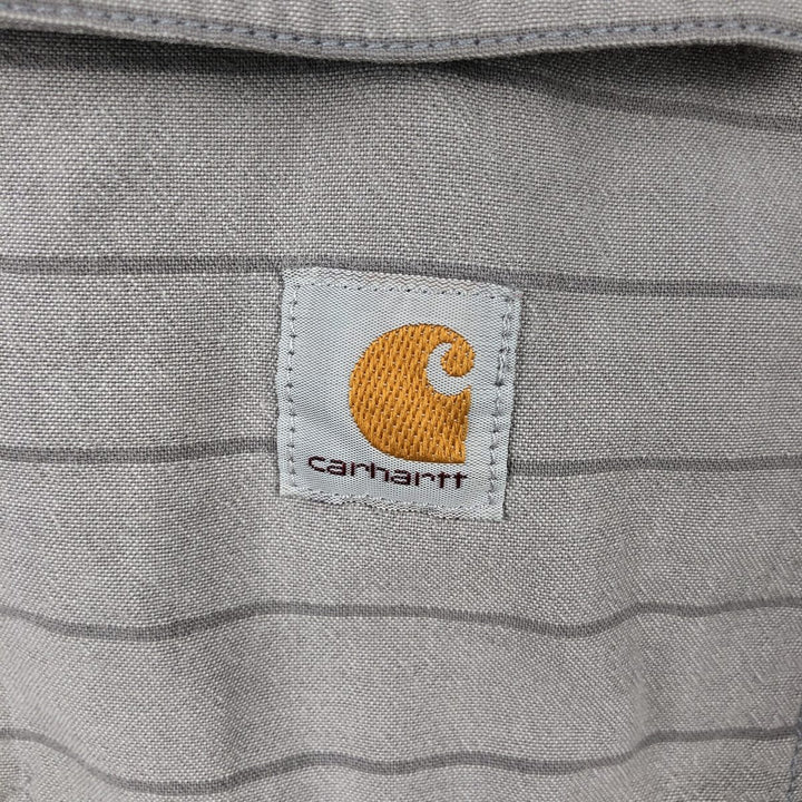 Carhartt Loose Fit Striped Pattern Button-Down Short-Sleeve Work Shirt (Men's XL equivalent) cotton gray type Vintage Second Hand