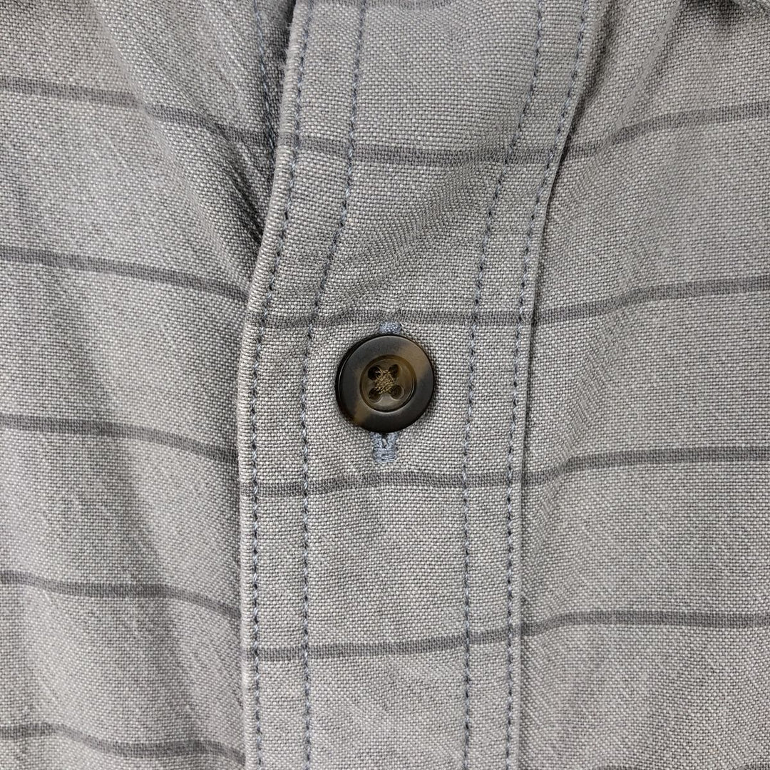 Carhartt Loose Fit Striped Pattern Button-Down Short-Sleeve Work Shirt (Men's XL equivalent) cotton gray type Vintage Second Hand