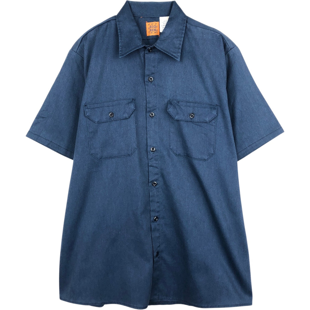 70s-80'S Big Ben Short-Sleeve Work Shirt, Boxy Shirt, Made in USA, Men's Size L (Equivalent), Vintage polyester navy blue type Vintage Second Hand