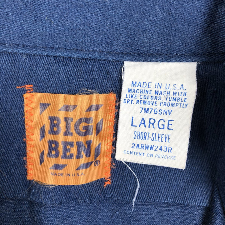 70s-80'S Big Ben Short-Sleeve Work Shirt, Boxy Shirt, Made in USA, Men's Size L (Equivalent), Vintage polyester navy blue type Vintage Second Hand