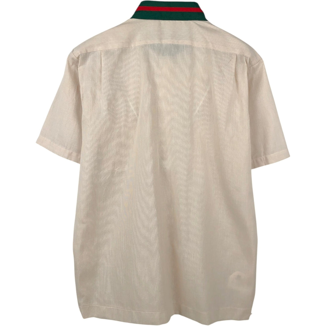 70s-80'S Unitog COCA-COLA Stripe Pattern Short-Sleeve Work Shirt, Boxy Shirt, Made in USA, Men's Size L (Equivalent), Vintage polyester Beige type Vintage Second Hand