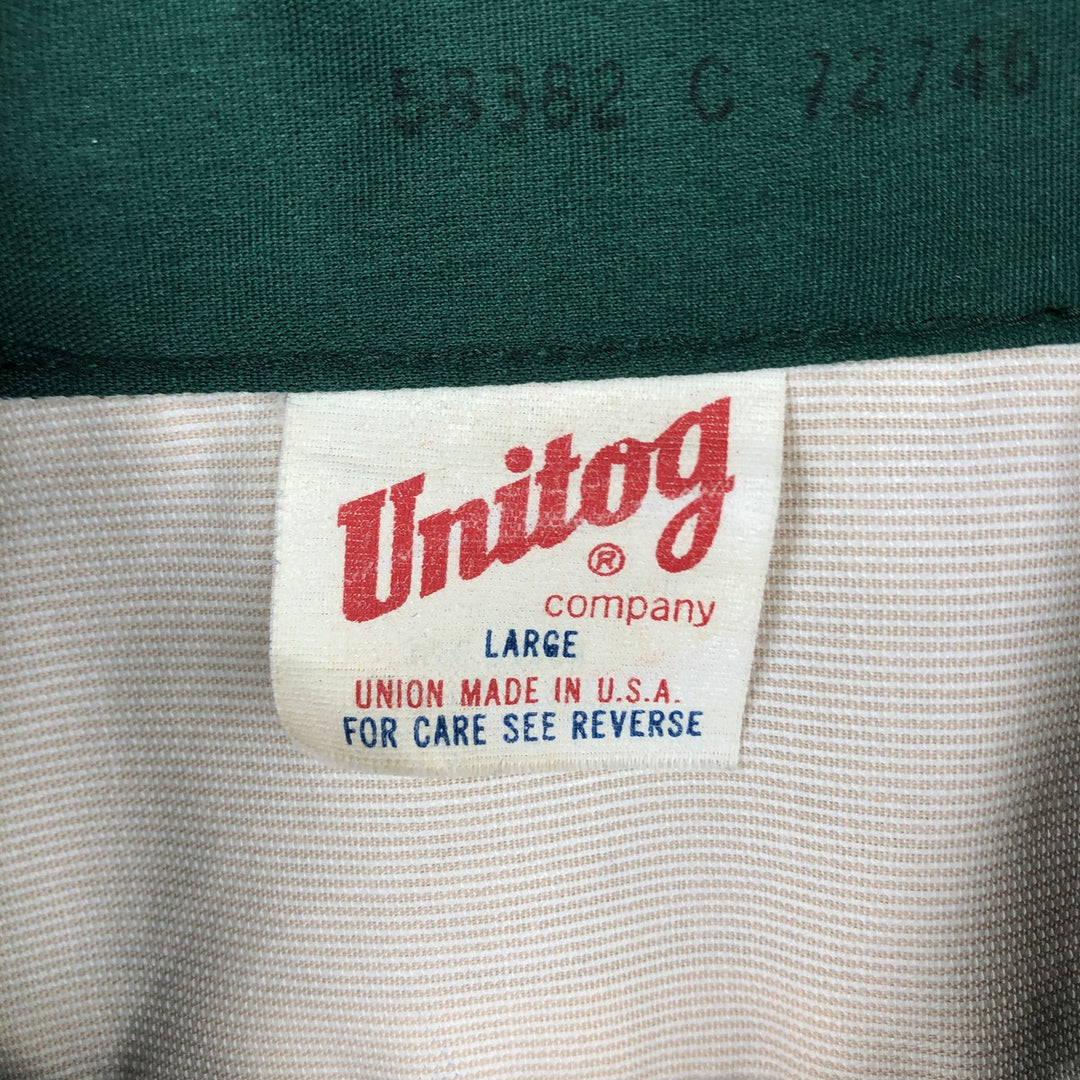 70s-80'S Unitog COCA-COLA Stripe Pattern Short-Sleeve Work Shirt, Boxy Shirt, Made in USA, Men's Size L (Equivalent), Vintage polyester Beige type Vintage Second Hand
