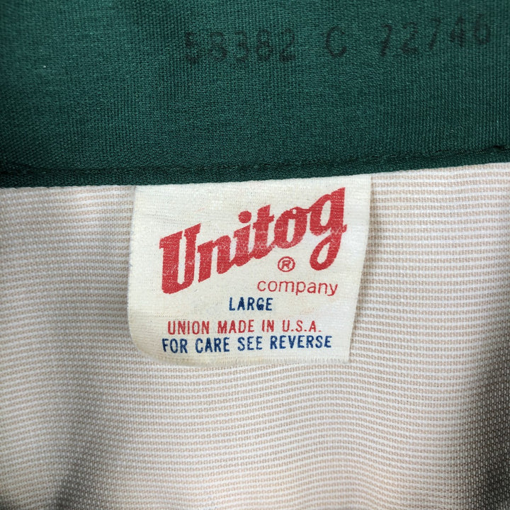 70s-80'S Unitog COCA-COLA Stripe Pattern Short-Sleeve Work Shirt, Boxy Shirt, Made in USA, Men's Size L (Equivalent), Vintage polyester Beige type Vintage Second Hand