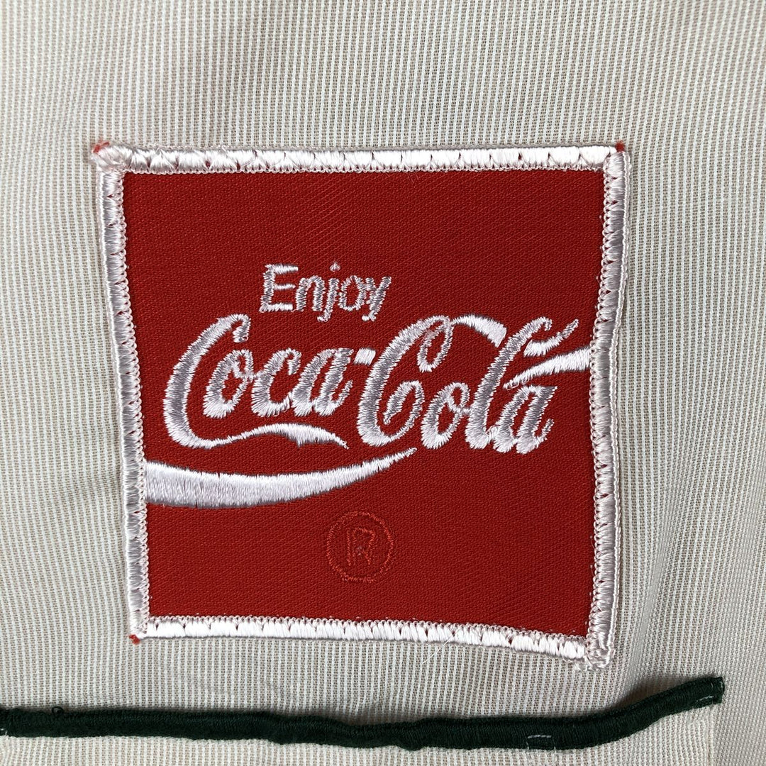70s-80'S Unitog COCA-COLA Stripe Pattern Short-Sleeve Work Shirt, Boxy Shirt, Made in USA, Men's Size L (Equivalent), Vintage polyester Beige type Vintage Second Hand