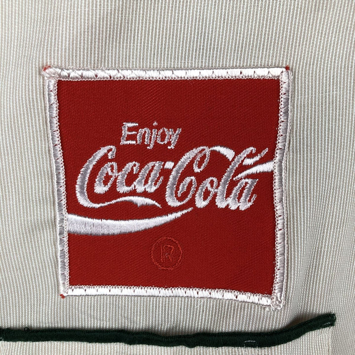 70s-80'S Unitog COCA-COLA Stripe Pattern Short-Sleeve Work Shirt, Boxy Shirt, Made in USA, Men's Size L (Equivalent), Vintage polyester Beige type Vintage Second Hand