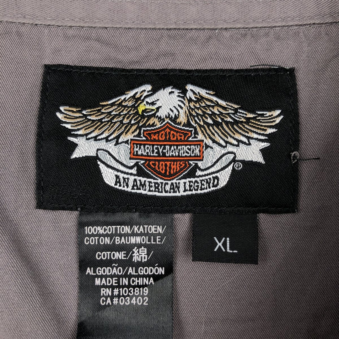 Harley-Davidson Fire Pattern Hidden Button-Down Short-Sleeve Work Shirt, Men's Size XL (approx.) cotton gray type Vintage Second Hand