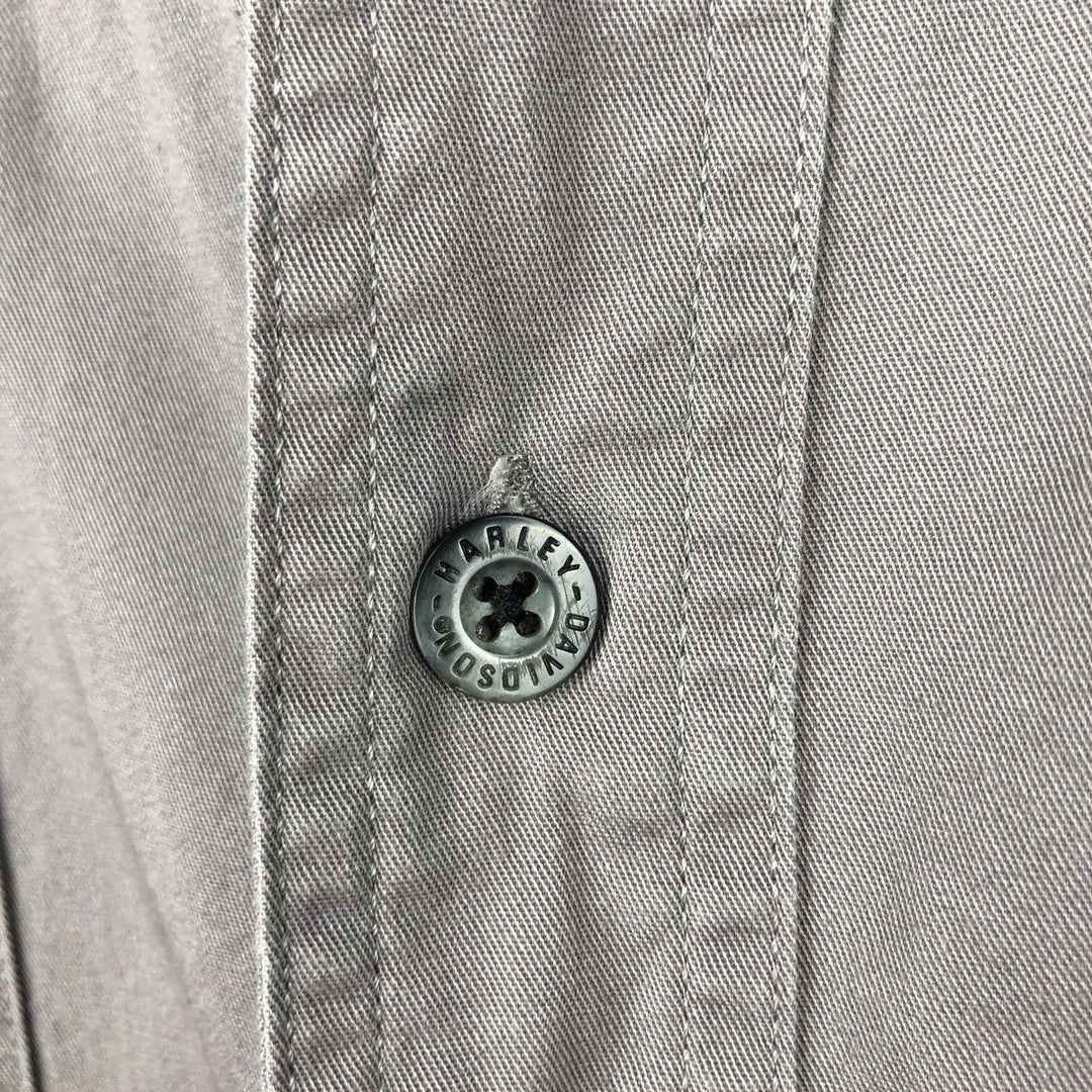 Harley-Davidson Fire Pattern Hidden Button-Down Short-Sleeve Work Shirt, Men's Size XL (approx.) cotton gray type Vintage Second Hand
