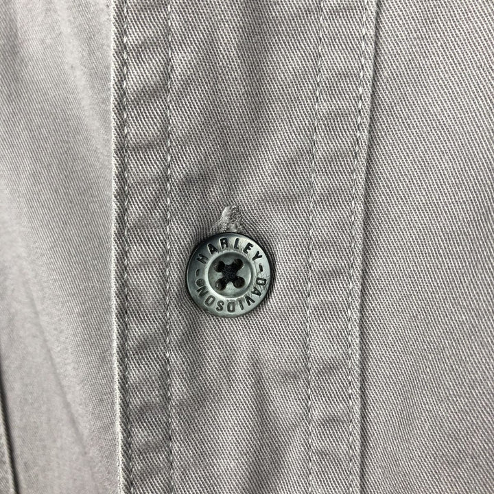 Harley-Davidson Fire Pattern Hidden Button-Down Short-Sleeve Work Shirt, Men's Size XL (approx.) cotton gray type Vintage Second Hand