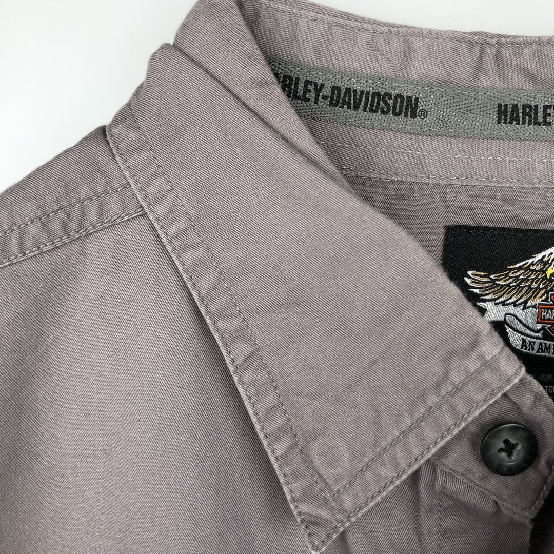 Harley-Davidson Fire Pattern Hidden Button-Down Short-Sleeve Work Shirt, Men's Size XL (approx.) cotton gray type Vintage Second Hand
