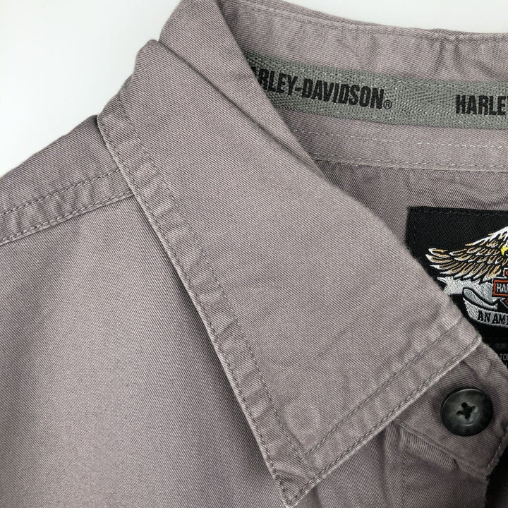Harley-Davidson Fire Pattern Hidden Button-Down Short-Sleeve Work Shirt, Men's Size XL (approx.) cotton gray type Vintage Second Hand