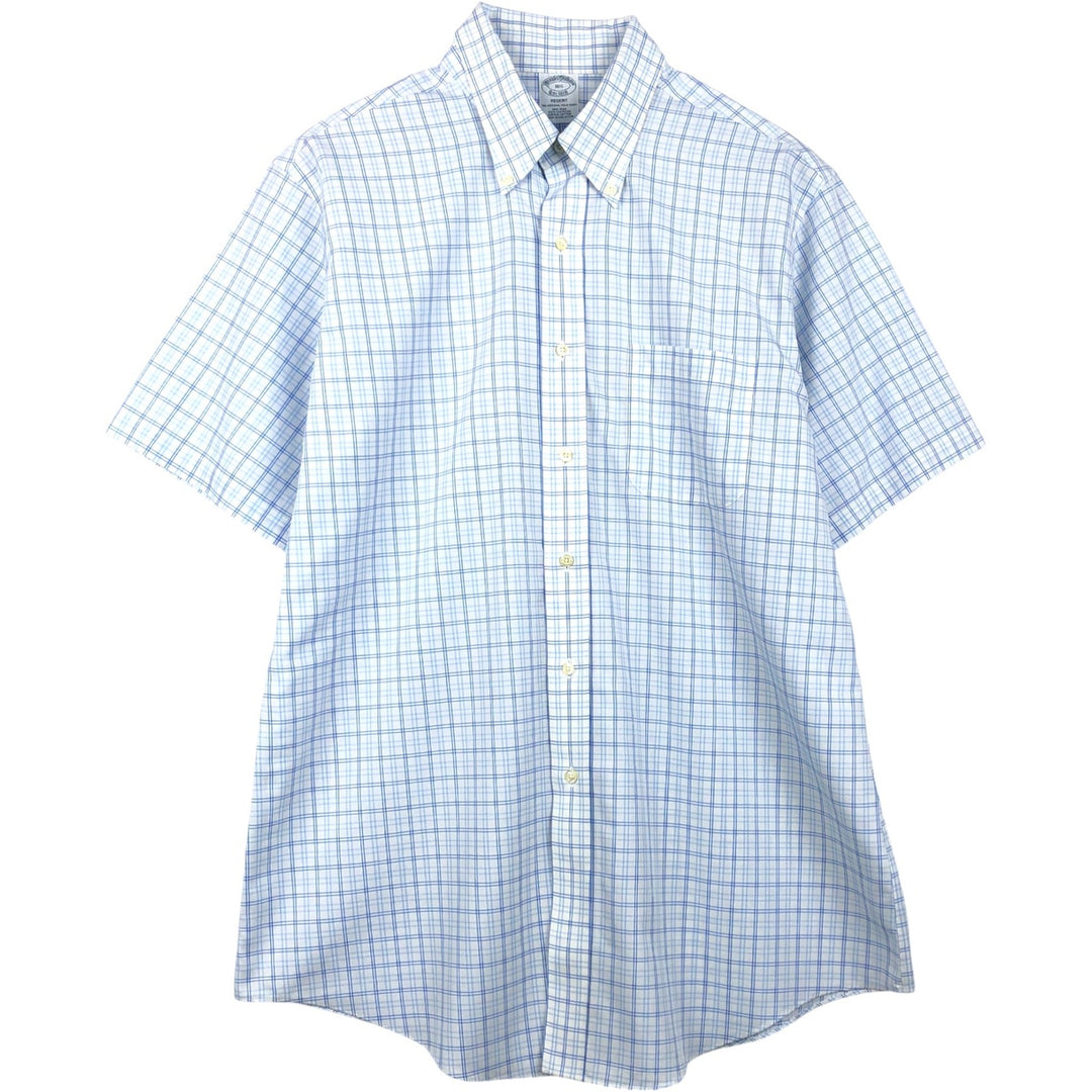 Brooks Brothers Short Sleeve Button Down Check Shirt Men's Size L cotton Blue type light blue Vintage Second Hand