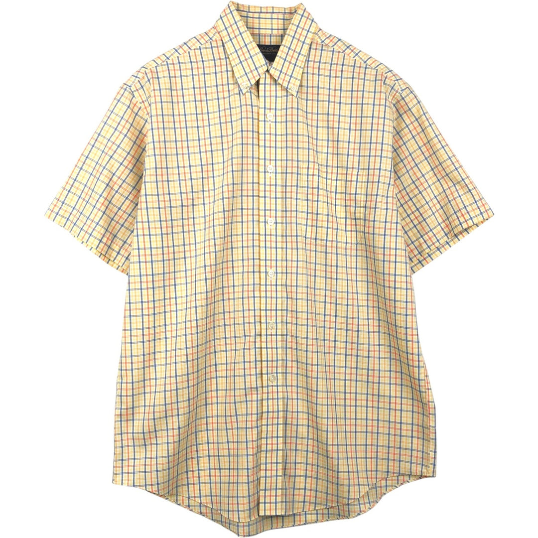 Brooks Brothers Short-Sleeve Button-Down Check Shirt, Men's Size M (approx.) cotton yellow type Vintage Second Hand